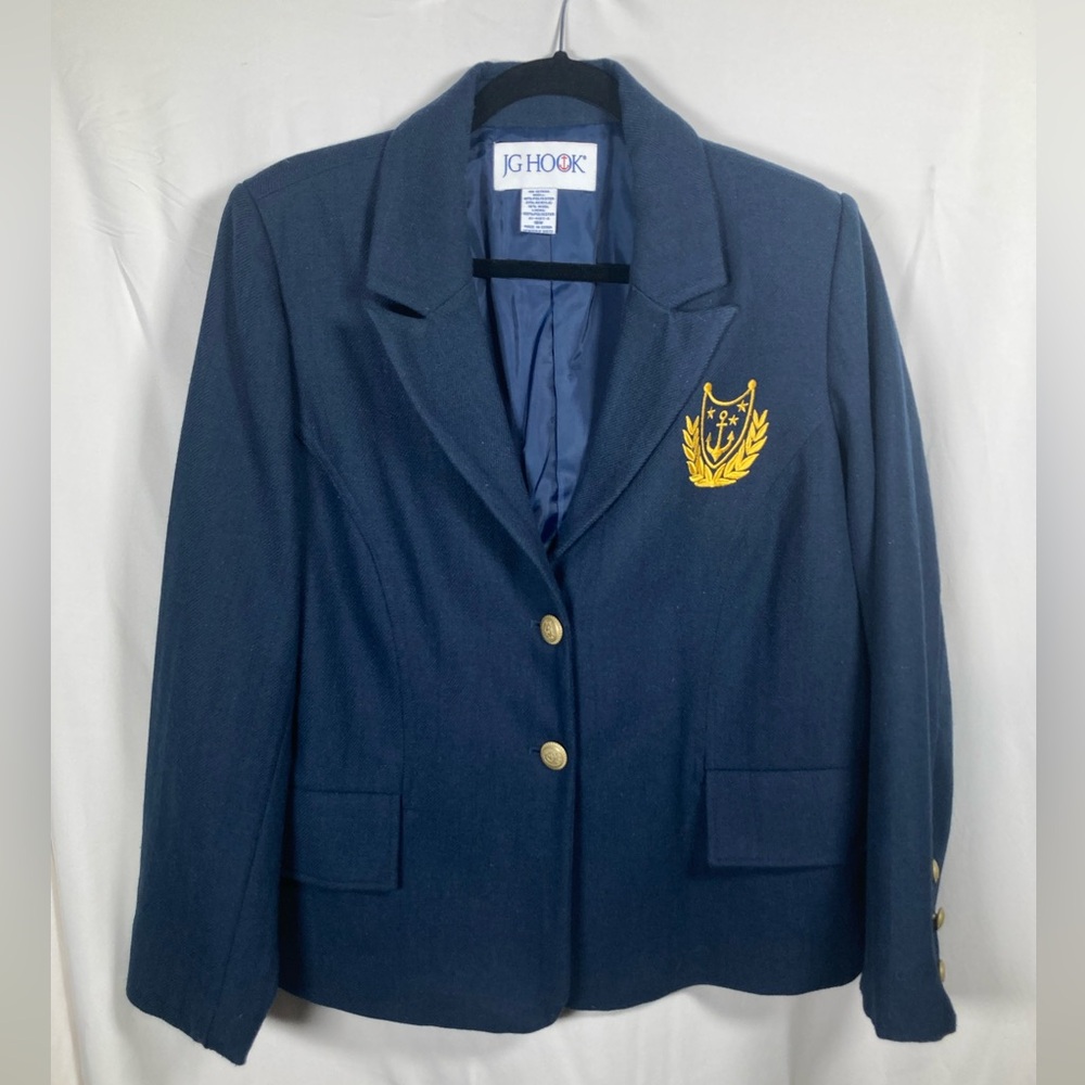 JG Hook Women's Navy Blazer with Gold Accents Preppy Library Chic - Picture 1 of 14